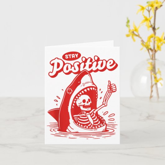 Funny Skeleton Stay Sitive Shark Beach Motivationa Kaart (Gele Bloem)