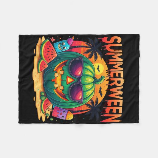 Funny Skeleton Summer Summerween Watermelon Jack-o Fleece Deken (Voorkant (Horizontaal))