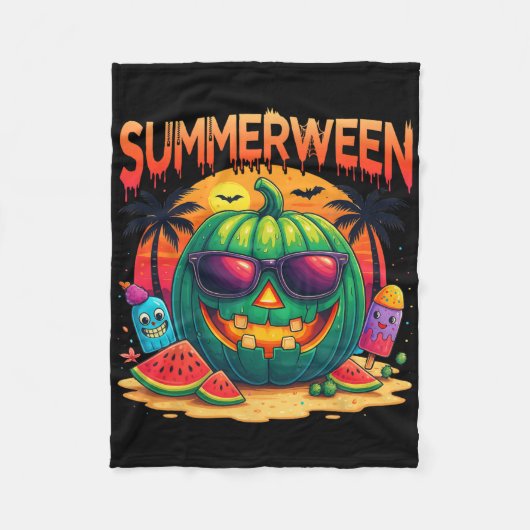 Funny Skeleton Summer Summerween Watermelon Jack-o Fleece Deken (Voorkant)