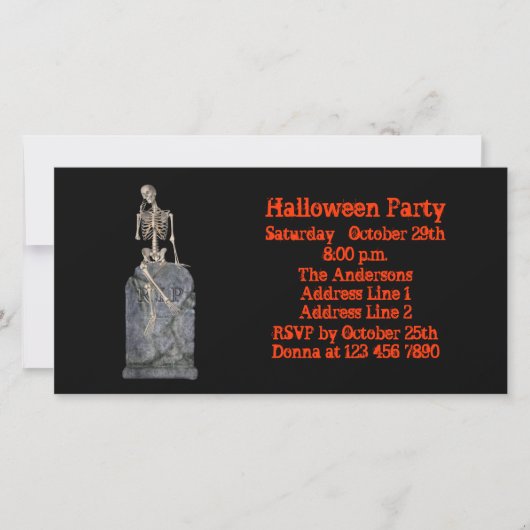 Funny Skeleton Tombstone Halloween Invite (Voorkant)