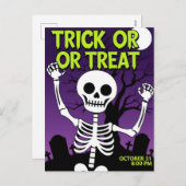 Funny Skeleton Trick or Treat Party Feestdagenkaart (Voorkant / Achterkant)