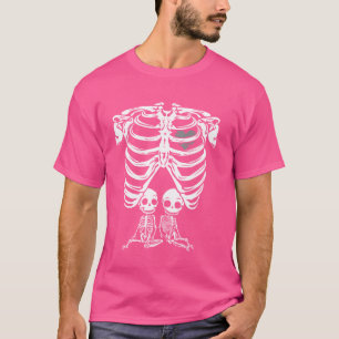 Funny Skeleton Twin Pregnancy Gift Pregnant Hallow T-shirt
