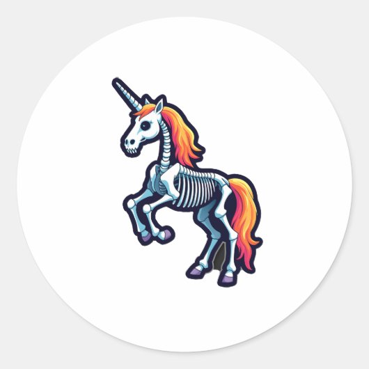 Funny Skeleton Unicorn Lovers Spooky Halloween Cos Ronde Sticker (Voorkant)