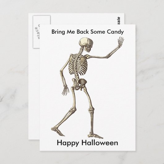 Funny Skeleton Waving Haal Snoep Halloween terug Briefkaart (Voorkant / Achterkant)