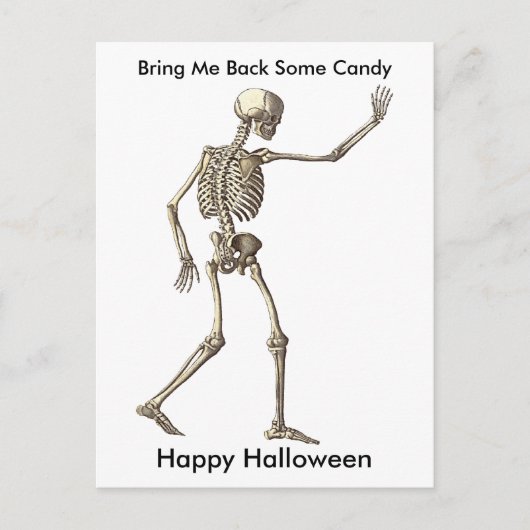 Funny Skeleton Waving Haal Snoep Halloween terug Briefkaart (Voorkant)