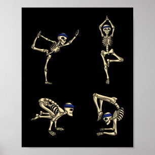 Funny Skeleton Yoga Workout Poses Halloween Poster