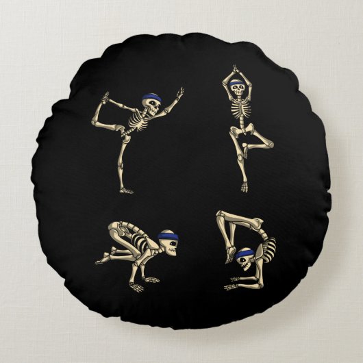 Funny Skeleton Yoga Workout Poses Halloween Rond Kussen (Voorkant)