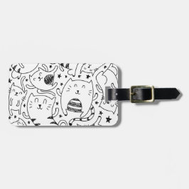 Funny sketchy dansende kattendoedels patroon bagagelabel