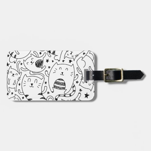 Funny sketchy dansende kattendoedels patroon bagagelabel (Voorkant horizontaal)