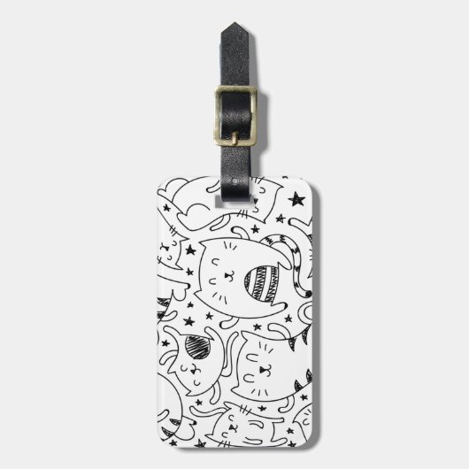 Funny sketchy dansende kattendoedels patroon bagagelabel (Voorkant verticaal)