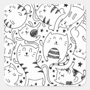 Funny sketchy dansende kattendoedels patroon vierkante sticker