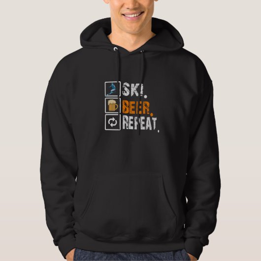 Funny Ski Beer Repeat Skiing & Skiers Hoodie (Voorkant)