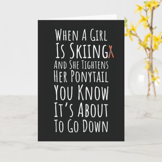 Funny Ski Cards Girls Skier Skiing Women For Her Kaart (Gele Bloem)