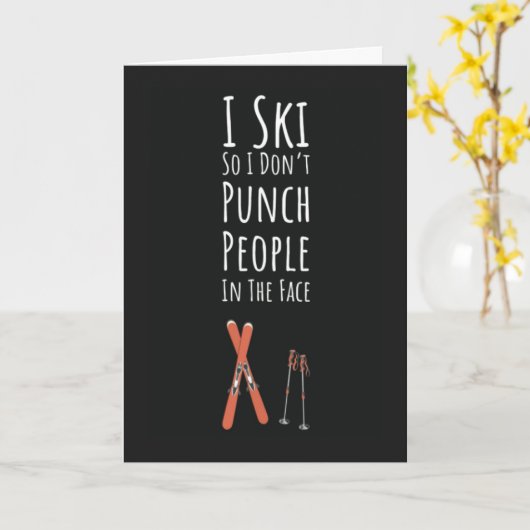 Funny Ski Cards Skiing Humor Skier Winter Sports Kaart (Gele Bloem)
