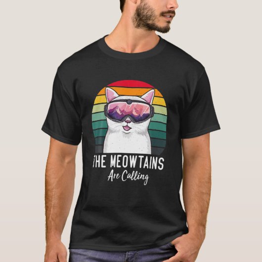Funny Ski Cat Lovers the Meowtains noemen Ret T-shirt (Voorkant)