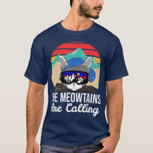 Funny Ski Cat Lovers the Meowtains noemt hem Retr T-shirt