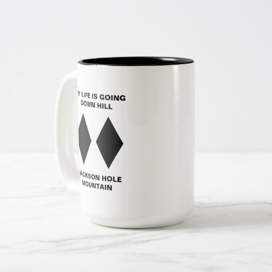 Funny Ski mijn leven gaat naar beneden met zwarte  Tweekleurige Koffiemok (Voorkant links)