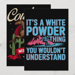 Funny Ski Snowboard Winter T-shirt voor op de Skip Feestdagenkaart