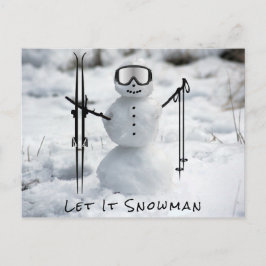 Funny Ski Snowman with Goggles and Winter Vibes   Feestdagenkaart