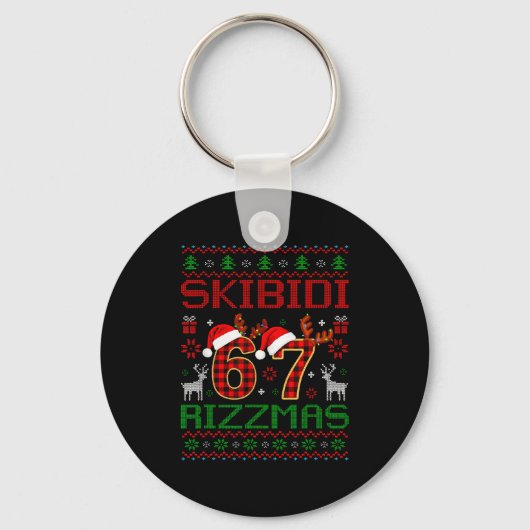 Funny Skibidi Rizzmas Meme Ugly Christmas Vibes Xm Sleutelhanger (Voorkant)