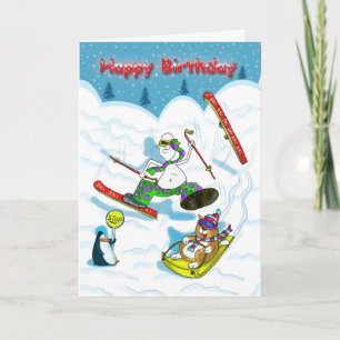 Funny skiing Birthday-kaart, vetkat & Duncan Kaart