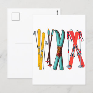 Funny Skiing Colorful Ski Skier Briefkaart