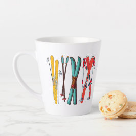Funny Skiing Colorful Ski Skier Latte Mok