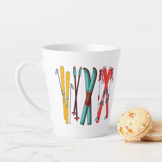 Funny Skiing Colorful Ski Skier Latte Mok (In situ)