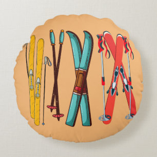 Funny Skiing Colorful Ski Skier Rond Kussen