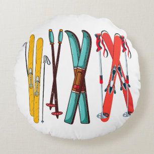 Funny Skiing Colorful Ski Skier Rond Kussen