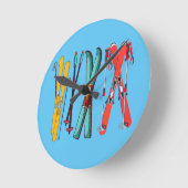 Funny Skiing Colorful Ski Skier Ronde Klok (Hoek)