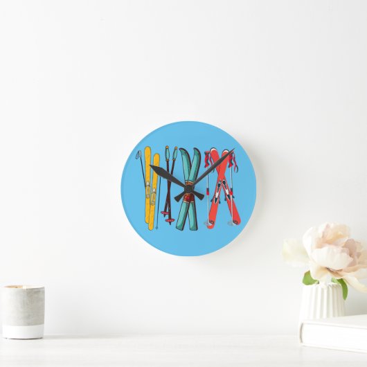 Funny Skiing Colorful Ski Skier Ronde Klok (Huis)