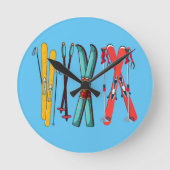 Funny Skiing Colorful Ski Skier Ronde Klok (Voorkant)