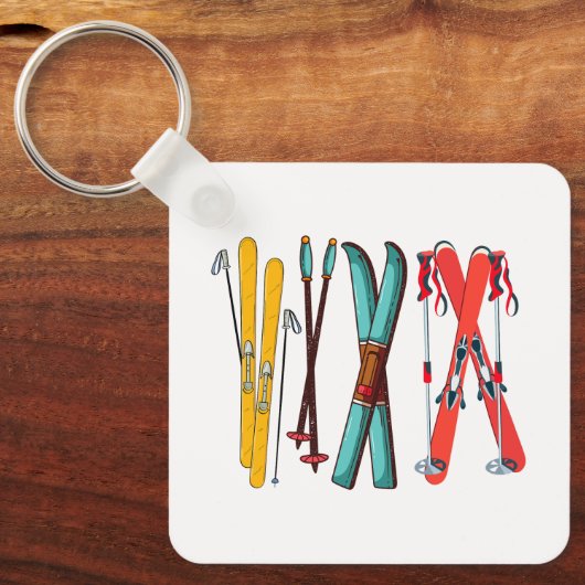 Funny Skiing Colorful Ski Skier Sleutelhanger (Voorkant)