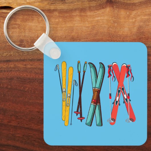 Funny Skiing Colorful Ski Skier Sleutelhanger (Voorkant)