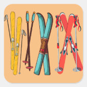 Funny Skiing Colorful Ski Skier Vierkante Sticker (Voorkant)