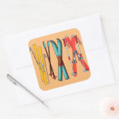 Funny Skiing Colorful Ski Skier Vierkante Sticker (Envelop)
