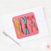 Funny Skiing Colorful Ski Skier Vierkante Sticker (Envelop)