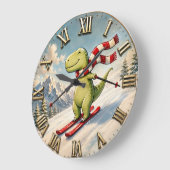 Funny Skiing Dinosaur Cute Winter T-Rex Ski Grote Klok (Hoek)