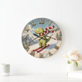 Funny Skiing Dinosaur Cute Winter T-Rex Ski Grote Klok (Huis)