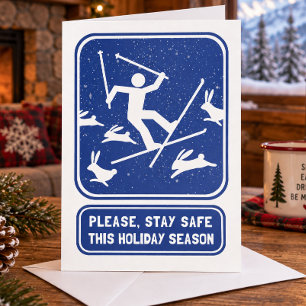 Funny Skiing Holiday Kaart - Bunny Slope Kerstmis