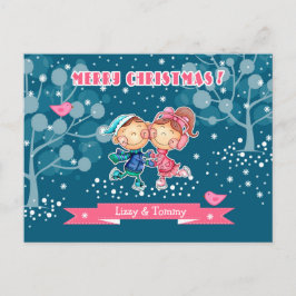 Funny Sking Kinder Kerstmis Feestdagenkaart