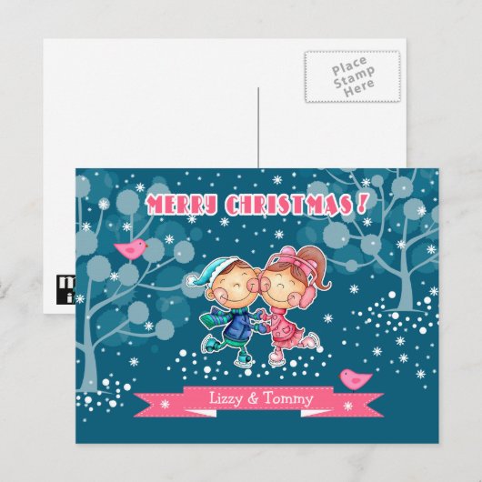 Funny Sking Kinder Kerstmis Feestdagenkaart (Voorkant / Achterkant)