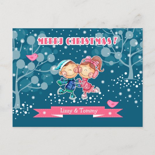 Funny Sking Kinder Kerstmis Feestdagenkaart (Voorkant)