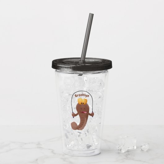 Funny skipping mudskipper fish cartoon acryl drinkbeker (Achterkant ijs)