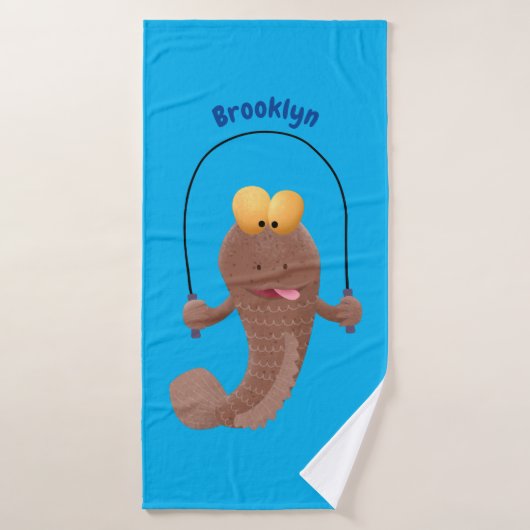 Funny skipping mudskipper fish cartoon bad handdoek (Badhanddoek)