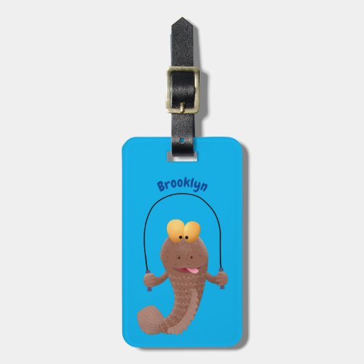 Funny skipping mudskipper fish cartoon bagagelabel (Voorkant verticaal)