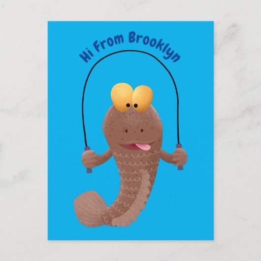 Funny skipping mudskipper fish cartoon briefkaart (Voorkant)