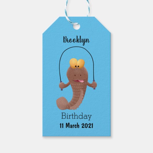 Funny skipping mudskipper fish cartoon cadeaulabel (Voorkant)