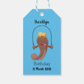 Funny skipping mudskipper fish cartoon cadeaulabel (Achterkant)